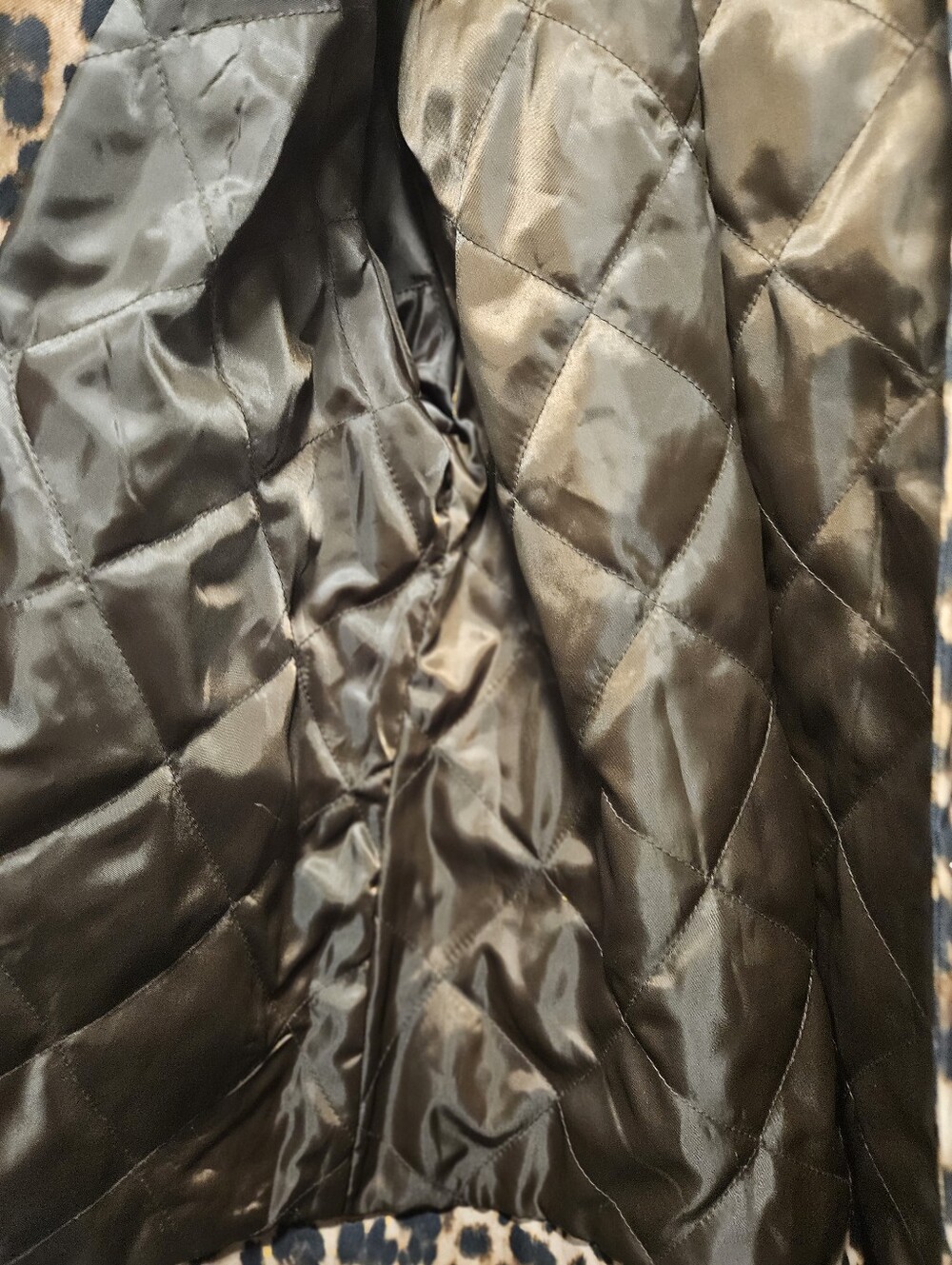 Sam Edelman Leopard Print Corduroy Trim Barn Jacket Coat Brown Tan Quilted M - Picture 9 of 13